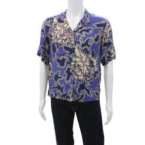 Closed Mens Geometric Short Sleeve Button-Down Shirt Blue Size XS